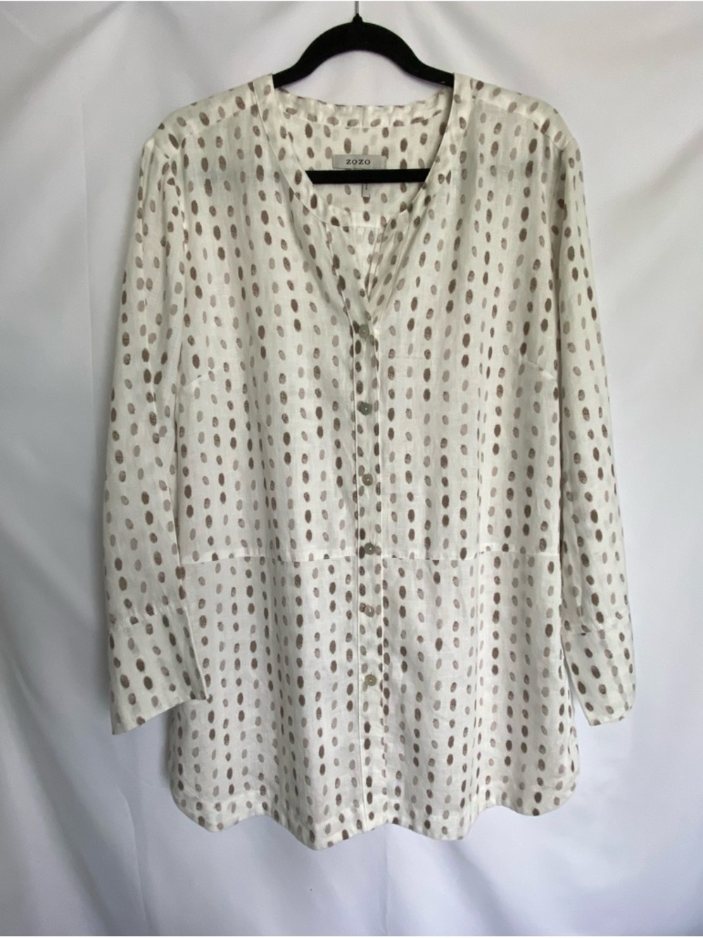 ZOZO Women's Cream Long-Sleeve Dot-Print linen  XL Tunic Dress
